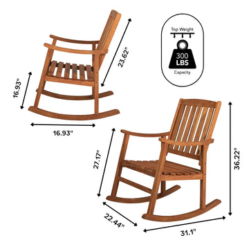 Perry Classic Slat-Back 300-Lbs Support Acacia Wood Patio Outdoor Rocking Chair - JONATHAN Y